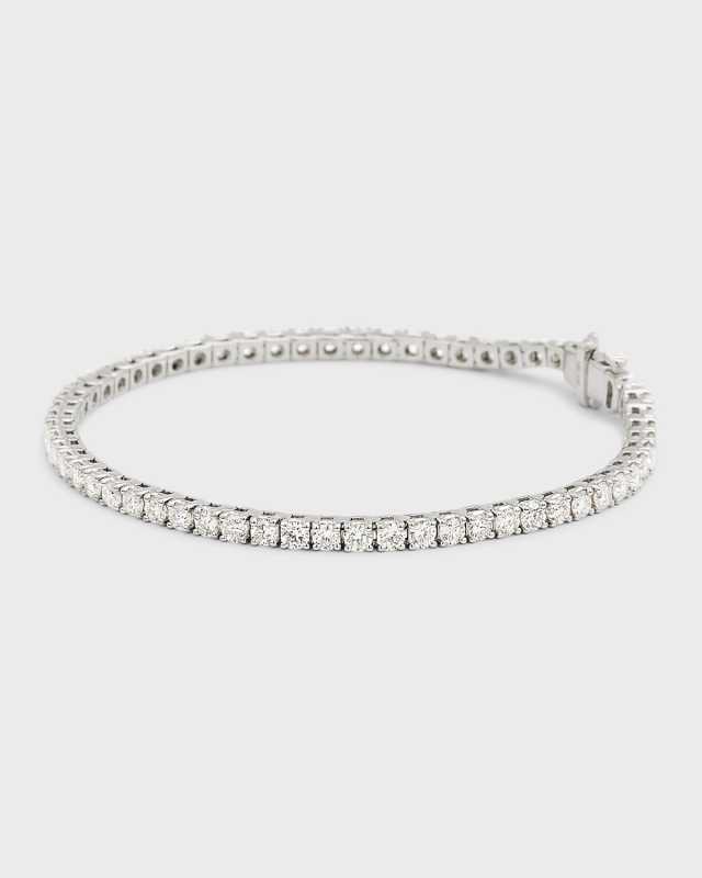18K White Gold Round Lab Grown Diamond Bracelet, 7"L